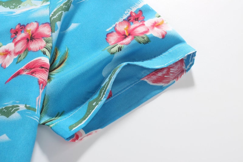 SSLR Hawaiian Shirts for Women Flamingo Shirt Tropical Shirts for Women Summer Casual Short Sleeve (3X-Large, Blue) - Image 4
